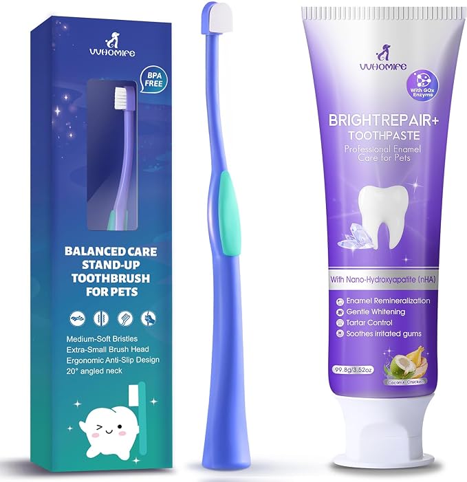 Enzymatic Dog & Cat Toothpaste with Nano-Hydroxyapatite + Medium-Soft Bristles Toothbrush