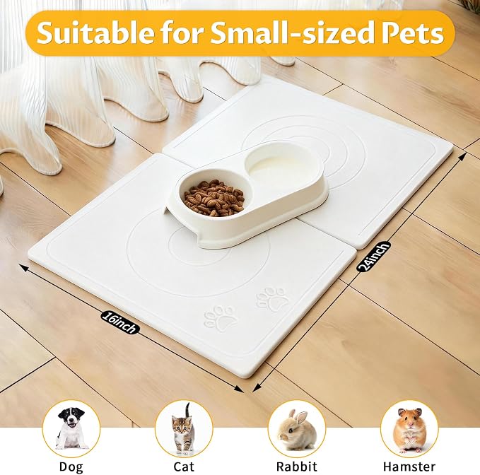 Stone Dog & Cat Food Mat, Bite-Proof Non-Slip Large Diatomaceous Pet Feeding Mat for Puppy Cat, Summer Cooling Quick Drying Dog Cat Water Bowls Mat for Protect Floor (White 24" x 16")