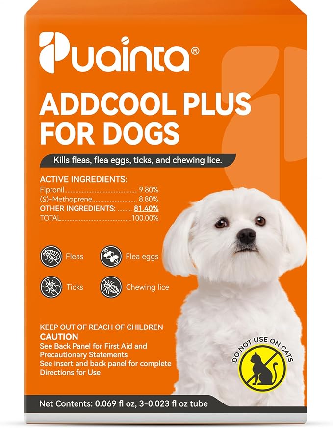 Puainta Addcool Plus Flea and Tick Prevention for Small Dogs & Puppies, Professional Topical Treatment, 3 Monthly Doses, Fast-Acting Waterproof Dog Flea Drops (5-22 lbs)