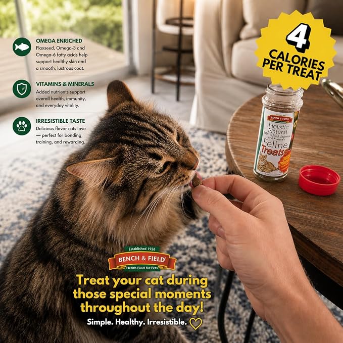 Bench & Field Holistic Natural Healthy Kitty Cat Treats | Crunchy Fish-Shaped Bites | Delicious Seafood Flavored Snack, 3-Ounce (Pack of 3 Bottles)