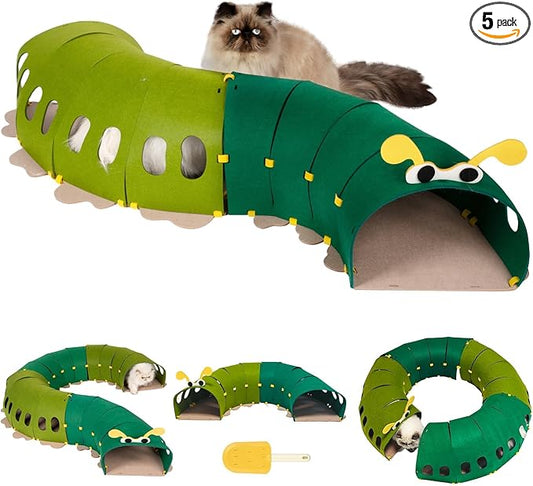 Cat Tunnel Toy, for All Indoor Cats, Large Cute S Caterpillar Pet Tunnel Bed, Felt Hideout Washable Kitty Play Tube, Hideaway Collapsible Puppy Circle Hole, Peekaboo Kitten Cave, Rabbit Hiding Spot