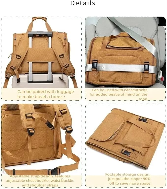 Portable cat Bag, Expandable Large-Capacity pet Backpack, Foldable Small-Medium-Sized Dog and Travel(Brown)