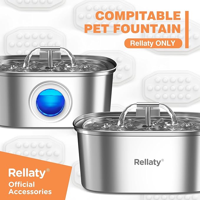 Rellaty Official Cat Fountain Filters Replacement | For 3.2L/108oz Automatic Pet Water Fountain - Includes 12 Sponge Filters & 12 Carbon Filters