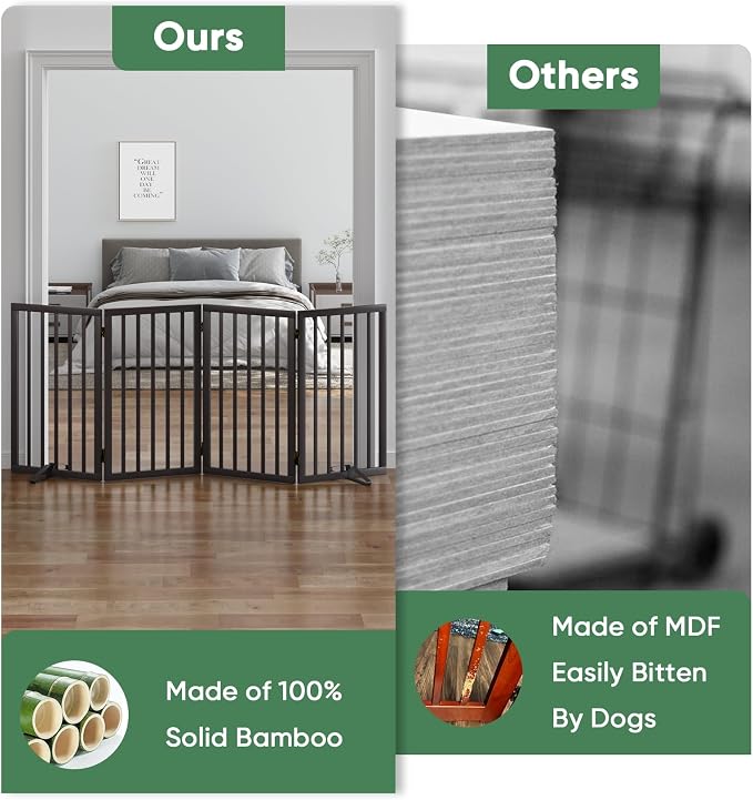 Dog Gates for Doorways, Tall Dog Gate Indoor, Foldable Pet Gates for Doorways Bedroom, Freestanding Puppy Gate with Metal Support Feet, Room Divider, 4 Panels (Brown)