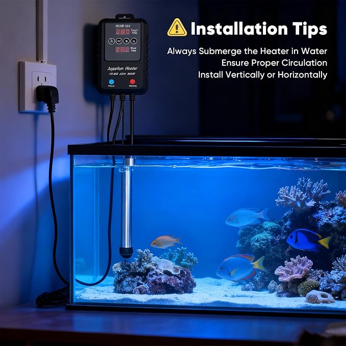 Aquarium Heater 100W for 10-20 Gallon Tanks, Submersible Fish Tank Heater with External Digital Temperature Controller, Adjustable Thermostat, Overheat and Dry-Run Protection