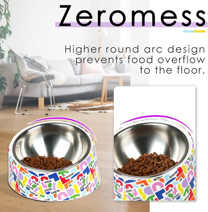 Super Design Mess Free 15° Slanted Bowl for Dogs and Cats, Tilted Angle Bulldog Bowl Pet Feeder, Non-Skid & Non-Spill, Easier to Reach Food