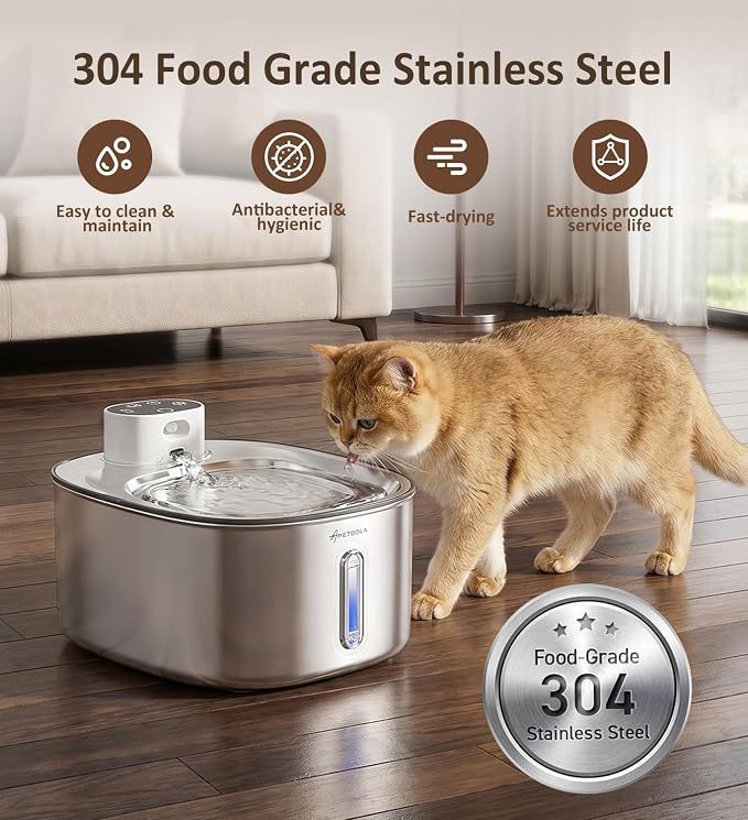 Cat Water Fountain Stainless Steel, 152fl-oz/4.5L Wireless Cat Fountain,5000mAh Battery Operated Pet Water Fountain for Cats Dogs,Ultra Quiet