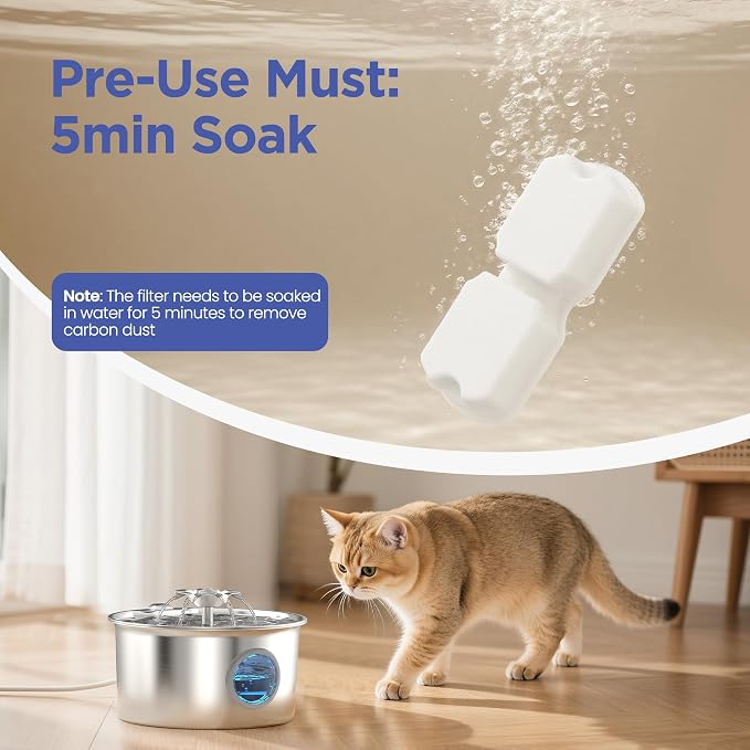 IHOUONE Official Cat Fountain Filter: 12 Carbon Filters & 12 Foam Filters | 24 Cat Water Fountain Filter Replacement - Suitable for IHOUONE Stainless Steel pet Fountains