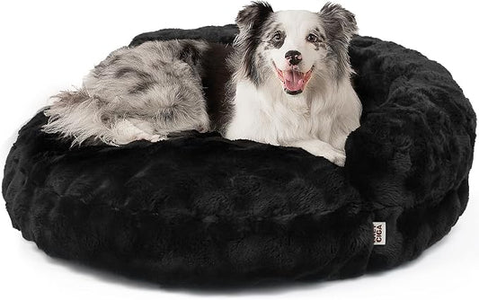 EHEYCIGA Soft Dog Couch Bed for Large Dog, Fluffy Medium Dog Bed with Removable Washable Cover, Bolster Pet Sofa, Waterproof and Non-Slip, 36" x 36"x 9", Black