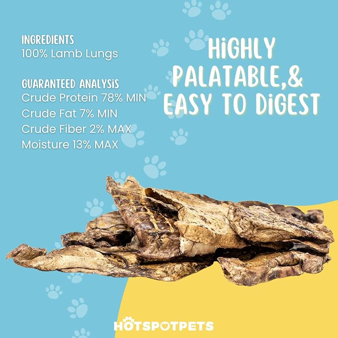 Hotspot Pets Premium Raw Dehydrated Single Ingredient Lamb Lung Dog Treats - 1lb Big Bag All-Natural, Made in USA - High Protein, Low Fat - A Rawhide Alternative for All Dogs