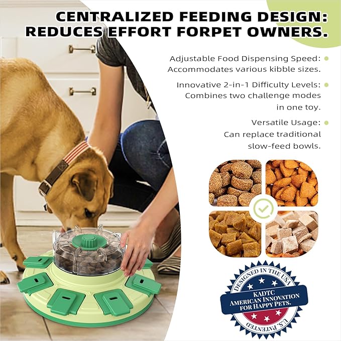 KADTC Dog Puzzle Toy, 2 Levels in 1, Spin-to-Release Treat Dispenser | Spin. Flip. Reward. Adjustable 2-in-1 Puzzle Feeder. Made for Little Paws. Slower Meals. Smarter Play.