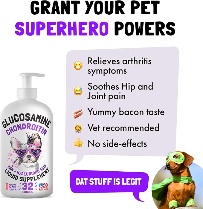 Wild Alaskan Salmon Oil for Dogs & Cats 32 oz and Liquid Glucosamine for Dogs Bacon Flavour with Chondroitin, MSM & Hyaluronic 32 oz