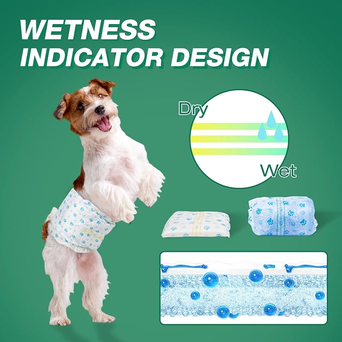 Pet Soft Disposable Dog Dipaers - Male Dog Wraps Wetness Indicator, Ultra Absorbent Puppy Diapers Male for Excitable Urination or Incontinence, 48pcs XSmall