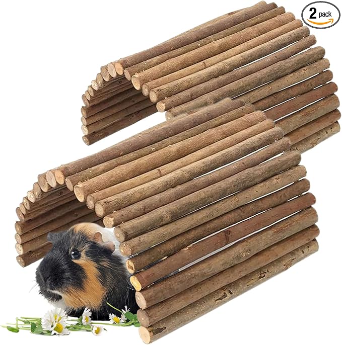 Tfwadmx Wooden Hamster Bridge, Extra Large 2 Pcs Small Animal Bendy Bridge Tunnel Hut Hideout Ladder Hideaway Climbing Chew Toy for Gerbil Guinea Pig Chinchilla Rabbit Ferret Hedgehog Rat Gerbil