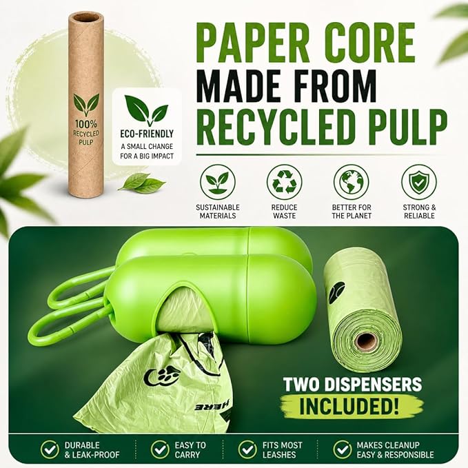 Doggy Poop Bags Biodegradable with Dispenser (1440 Bags) Eco-friendly Dog Waste Pickup Bags Landfill-friendly Refill Rolls Cat Waste Bags (Green, 72 Rolls, Unscented)