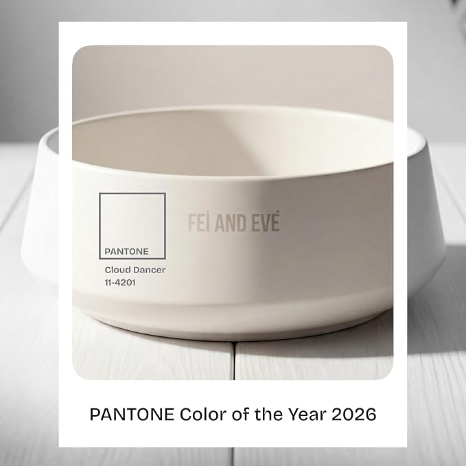 Fei & Eve Dog Bowl 30 Oz, Cloud White - Stain & Odor Resistant | Shatterproof | Non-Slip | Stable Design | for Small, Medium Breeds | Food and Water