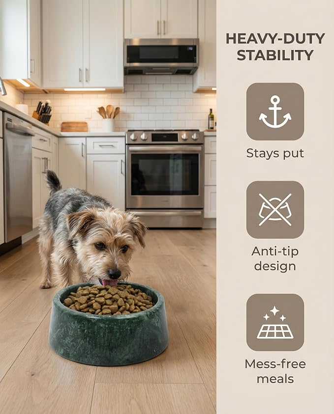 OOBOOB Natural Marble Dog Bowls, Heavy Non-Skid Dog Food Bowl & Dog Water Bowl with Unique Veining, Modern Stylish Pet Feeding Bowl for Small to Medium Dogs & Cats