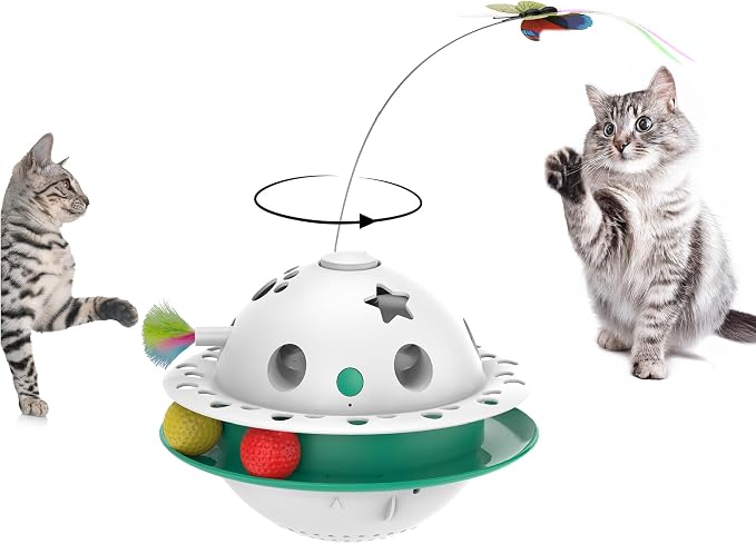 PAWSPIK Triple Chase 4-in-1 Interactive Cat Toy – Tumbling, Butterfly, Feather & Catnip Ball Play – Motion Activated, USB or Battery Powered