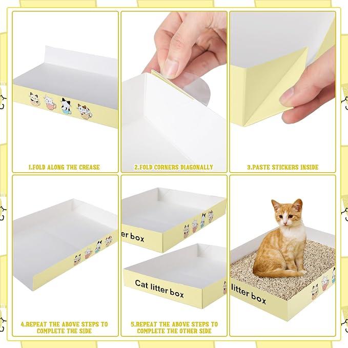 Roshtia 30 Pcs Disposable Cat Litter Box Foldable Paper Kitty Tray 13.8 x 10 x 2 Inch Portable Kitten Pan Low Entry Lightweight Cardboard(Cat Litter Box,Beige)