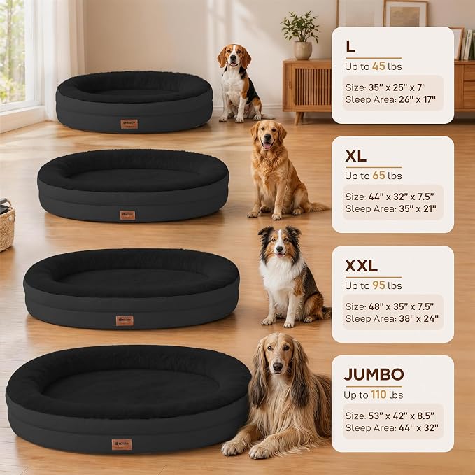 Orthopedic Dog Bed for Medium Dogs, Waterproof Dog Bed with Removable Bolsters, Egg Crate Foam Pet Couch for Medium Size Dog with Machine Washable Cover & Non-Slip Bottom, Black