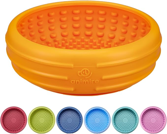 Dog Lick Bowl, Animire Freeze Lick Mat for Dogs, Non-Slip Slow Feeder Licking Bowl Enrichment Treat for Distraction Anxiety Relief, Food Grade Silicone, Dishwasher Safe(Orange,XL)
