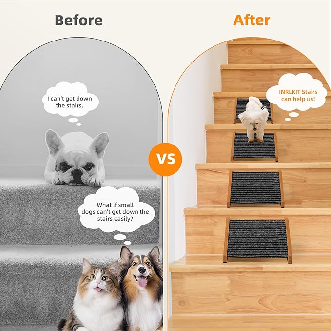 4 Pack Wooden Dog Ramp for Stairs Suits for Small Medium Dogs Cats, Pet Steps Stairs for Staircase for Dogs Cats Brown,Need Installation,13 * 9.8 * 5.1 inch