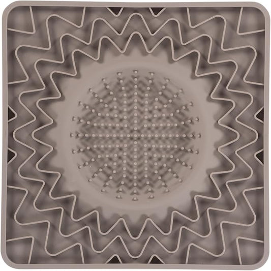 Messy Mutts Framed Silicone Therapeutic Licking Bowl Mat | 9.5" x 9.5" | Slow Feeder Mat for Boredom & Anxiety | Lick Pad for Dogs & Cats | Grey