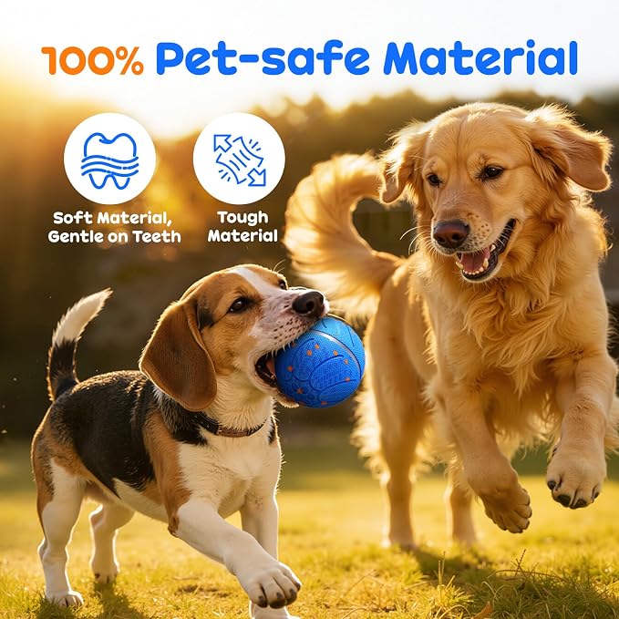 Smart Interactive Dog Toys, Colorful Led Lights, Blue | Upgraded Chew-Resistant E-TPU, Auto-Bounce & Rotating, Obstacle Avoidance, IPX7 Waterproof