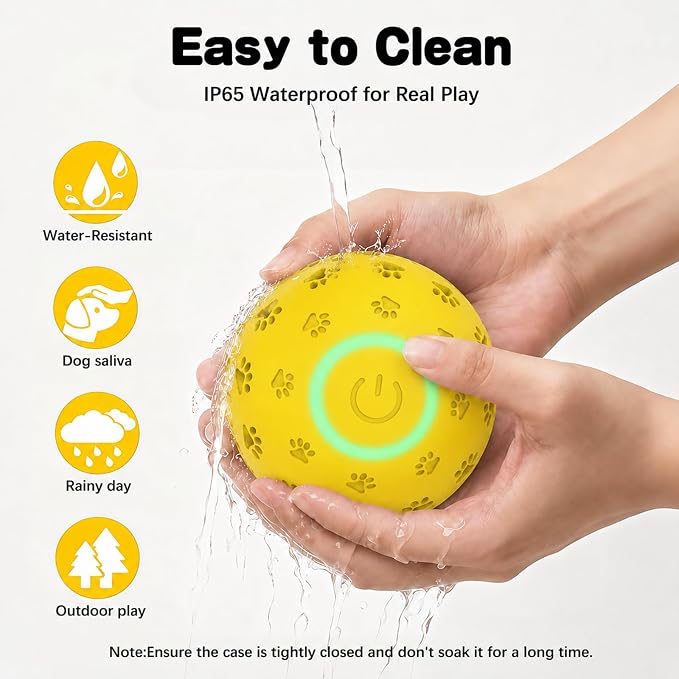 Interactive Dog Toy Ball, Durable Motion Activated Automatic Moving Ball for Small/Medium/Large Dogs, Rechargeable Dog Ball with LED Lights, 2 Play Modes to Keep Your Dog Busy (Yellow)