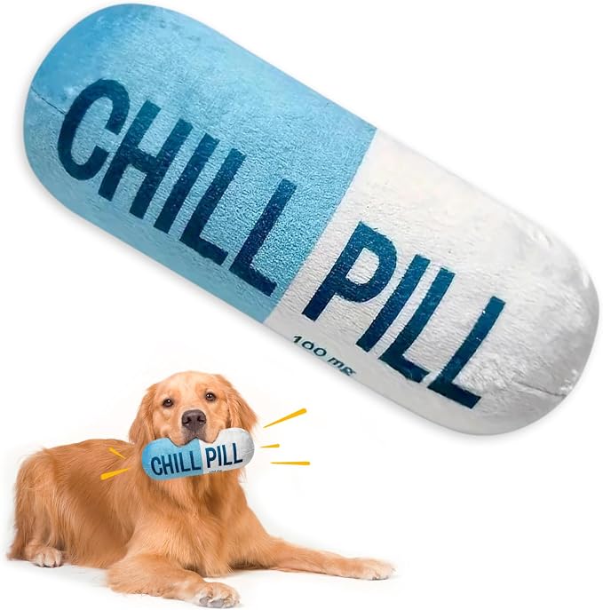 Wanheart Funny Chill Pill Dog Toy, Squeaky Plush Capsule for Teething Puppies & Cats, Interactive Chew Gift with Bite-Resistant Design, Pet Lover Present, Training Supply & Photo Prop(Blue)