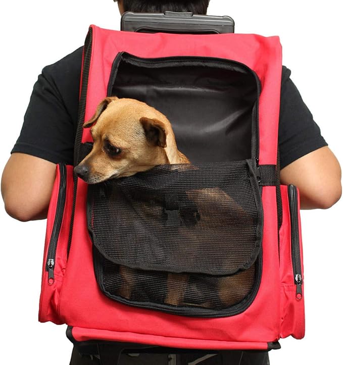 Pet Carrier Backpack with Removable Wheels, Pet Travel Rolling Backpack,Strong Breathable Mesh Panels, Airline Approved for Small Dogs and Cats for Hiking Carrying Walking Outdoor Bag