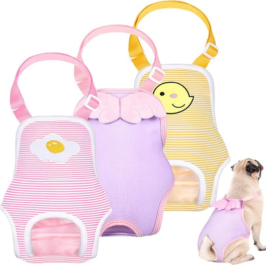 Nuanchu 3 Pcs Female Dog Diaper Sanitary Panties with Adjustable Suspender, Washable Reusable Doggie Diapers for Small Medium Large Dog in Heat Period Menstrual Pet Cats Ducks(Delicate Pattern,L)