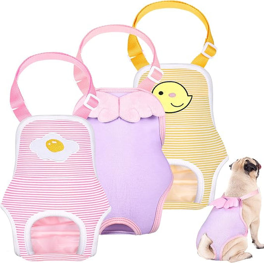 Nuanchu 3 Pcs Female Dog Diaper Sanitary Panties with Adjustable Suspender, Washable Reusable Doggie Diapers for Small Medium Large Dog in Heat Period Menstrual Pet Cats Ducks(Delicate Pattern,M)