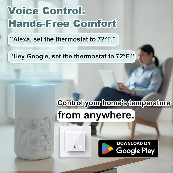 HEATIT Programmable Thermostat, WiFi Smart Thermostat for Electric Radiant Floor Heating with Touchscreen, 120V-240V Wide Voltage Range, Dual Sensing, White