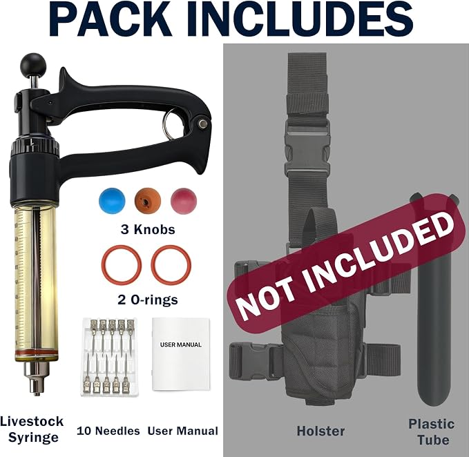 50mL Semi Automatic Livestock Syringe Adjustable Dosage Repeater Injector (1-5mL) with Luer Lock Tip for Cattle, Sheep, Goats & Pigs Continuous Injection Gun for Farm Herd, Black