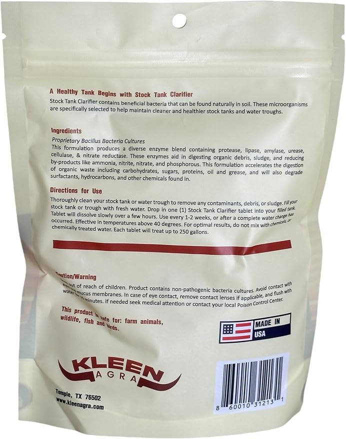 Stock Tank Clarifier - Improves Livestock Water by reducing buildup and Creating Healthier Water troughs. Safe for Horses, Cattle, Sheep, Goats & Chickens. (Tablet, 25, Count)