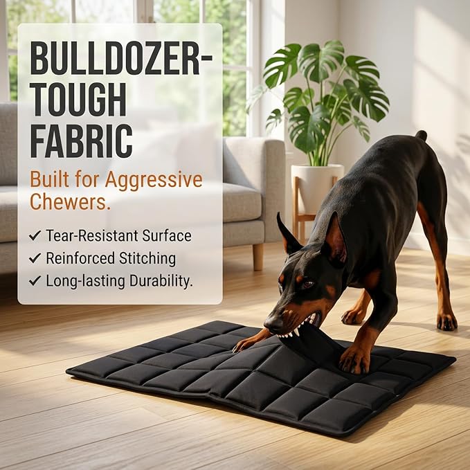 Chew Proof Dog Crate Pad – Indestructible Durable Crate Pad for Aggressive Chewers, Quilted Washable Waterproof Tough Kennel Mat, Replacement for Cage Tray, Indoor & Outdoor, 22″×16″, Black