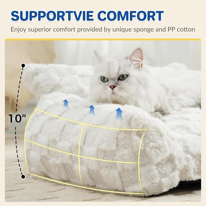 ABCPET Large Dog Bed Sofa, Fluffy Pet Bed for Medium and Large Dogs, Supportive Dog Couch Sofa for Dogs, Pet Sofas with Washable Cover & Non-Slip, 38 inch, White