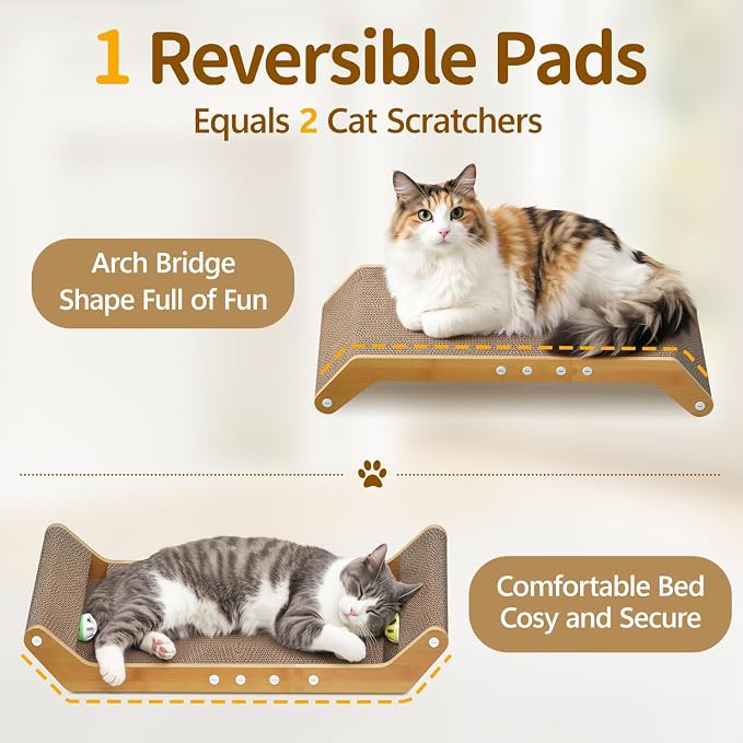 Cat Scratcher Pad & Scratching Post Set of 2, 23.8" Horizontal Cardboard Lounger with Ball Track, Green Palm Tree Vertical Sisal Post, Furniture Protection for Kittens & Large Indoor Cats