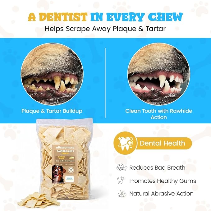 hotspot pets Rawhide Chips Dog Chews - Single Ingredient Premium Bulk Rawhide Chips for Dogs - Helps Support Teeth & Dental Chews for Dogs (1 Pound (Pack of 1))