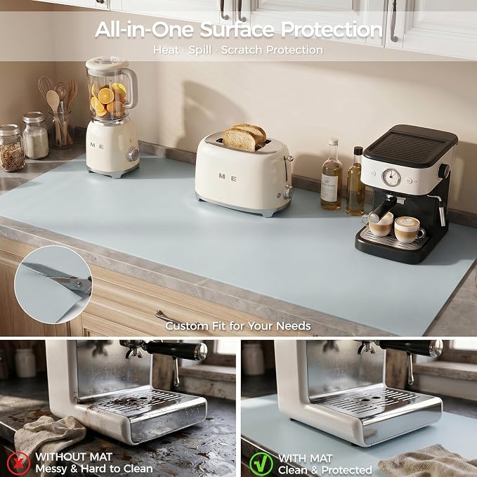 Extra Large Silicone Mat for Countertop & Table with Gift Tube Packaging, Thickened Non-Slip Heat Resistant Table Protector, Cuttable Waterproof Kitchen Prep & Kids Craft Mat