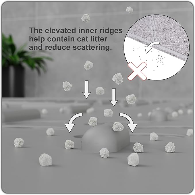 OHMO Cat Litter Mat Large Trapping Mat Premium Silicone Rubber 31.5x23.6 Grey, Waterproof and BPA Free Kitty Litter Box Mat, Easy to Clean and Keeps the Floor Tidy