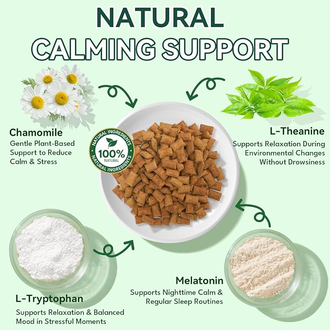 YOTANGO Cat Calming Treats – 500 Crunchy Calming Chews for Cats Kittens, Anxiety Relief & Stress Reduction for Travel, Thunder, Vet Visits, with Chamomile, L-Theanine & L-Tryptophan (Chicken Flavor)