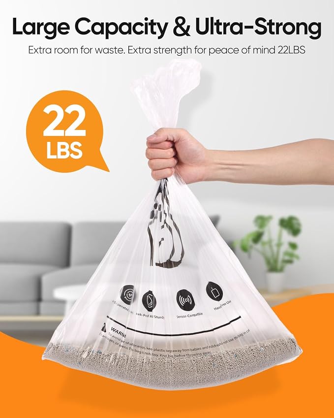180 Pack Cat Litter Box Robot 5/4/3 Waste Bags,Transparent, Self Cleaning Litter Box Liners Bags for Most Automatic Cat Litter Boxes，Pre-Separated, Heavy Duty, 9-11 Gallon Capacity