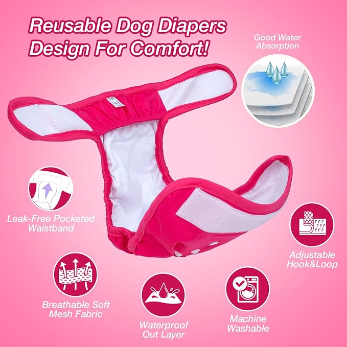 Pet Soft Washable Female Diapers (3 Pack) Female Dog Diapers, Comfort Reusable Doggy Diapers for Girl Dog in Period Heat (Classy, XL)