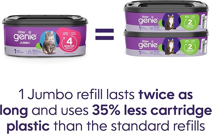 Litter Genie Refill Bags | Jumbo, 56 ft | Up to 8 Months of Supply in 2 cartridges | Ultimate Odor Control Cat Litter Bags, 2 Count (Pack of 3)