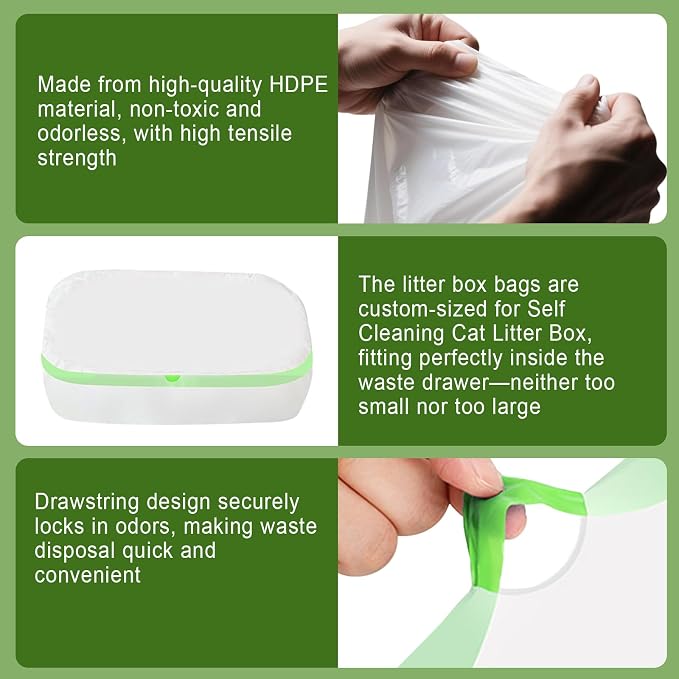 120 Count 26" x 11.8" Pre-separated Cat Litter Bags - Compatible with Fsitego & Fumoi Self Cleaning Litter Box, Extra Thick Heavy Duty Cat Litter Box Liners, 3-4 Gallons of Capacity