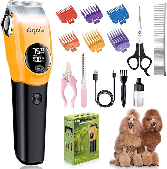 Dog Clippers for Grooming Thick Hair with LED Light,Cat Shaver,and Sheep Shears for Thick/Matted/Knotted/Fine/Curly Hair,Works with or Without Power Cord