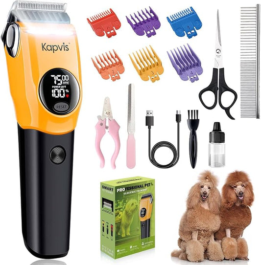 Dog Clippers for Grooming Thick Hair with LED Light,Cat Shaver,and Sheep Shears for Thick/Matted/Knotted/Fine/Curly Hair,Works with or Without Power Cord