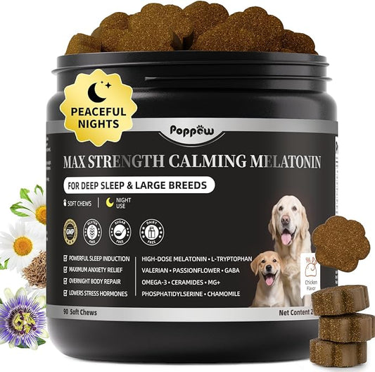 Melatonin for Dogs - Advanced Dog Calming Chews for Restful Sleep & Emotional Support, Calming Treats for Dogs Stress Anxiety Support - Separation, Thunder, Fireworks, Chicken Flavor, 90Ct
